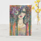 Fantasy Woman Bohemian Gypsy Kleurrijke Abstracte  Kaart (Gele Bloem)