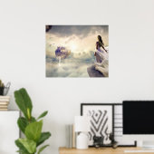 Fantasy Woman en Island Castle in de wolken Poster (Thuiskantoor)