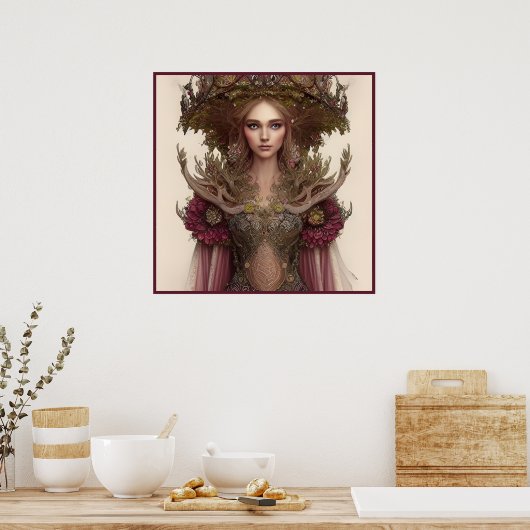 Fantasy Woman of Flowers and Natuur Poster (Keuken)