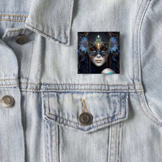 Fantasy Woman Wearing Mask Vierkante Button 5,1 Cm (In situ)