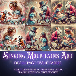Fantasy Wonderland Konijn Alice Decoupage Tissuepapier