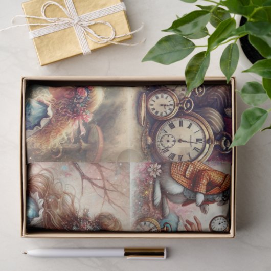 Fantasy Wonderland Konijn Alice Decoupage Tissuepapier (Geschenk)