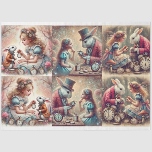 Fantasy Wonderland Konijn Alice Decoupage Tissuepapier (Voorkant)