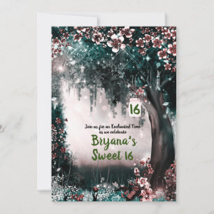 Fantasy Woodland Enchanted Blush Forest Sweet 16 Kaart