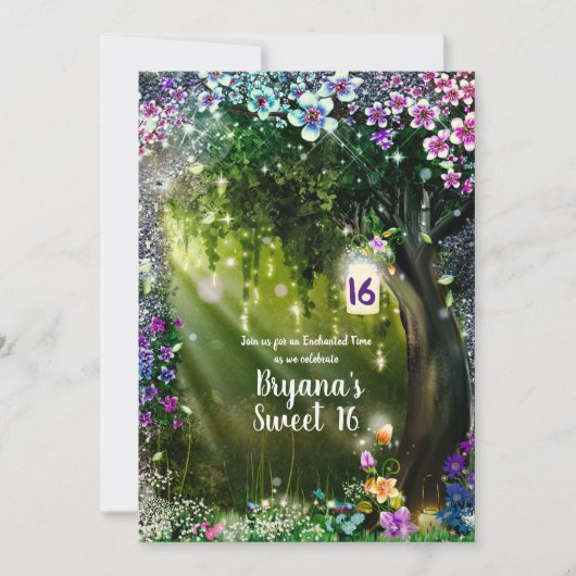 Fantasy Woodland Enchanted Forest Flowers Sweet 16 Kaart (Voorkant)