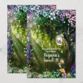 Fantasy Woodland Enchanted Forest Flowers Sweet 16 Kaart (Voorkant / Achterkant)