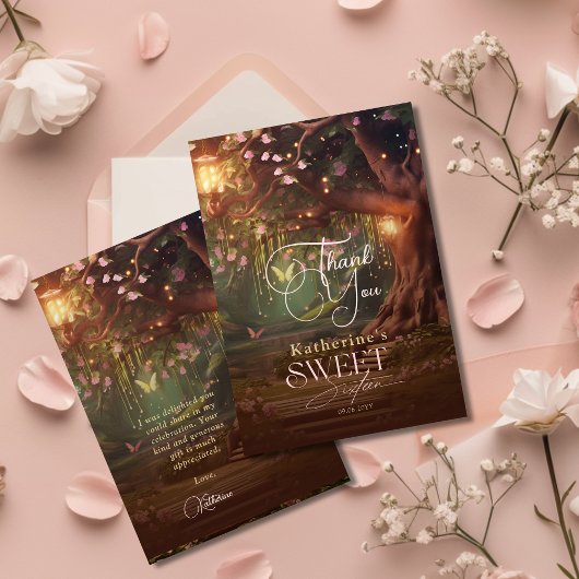 Fantasy Woodland Enchanted Forest Glow Sweet 16 Bedankkaart