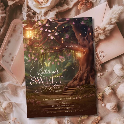 Fantasy Woodland Enchanted Forest Glow Sweet 16 Kaart