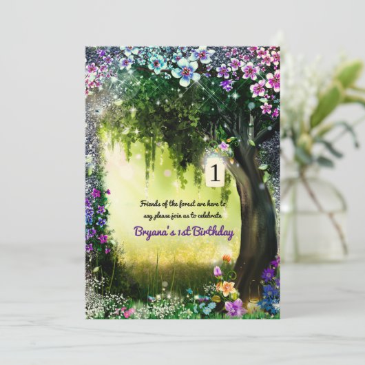 Fantasy Woodland Enchanted Glow Forest Flowers Kaart (Staand voorkant)