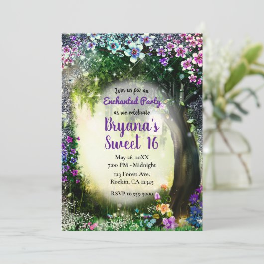 Fantasy Woodland Enchanted Glow Forest Sweet 16 Kaart (Staand voorkant)