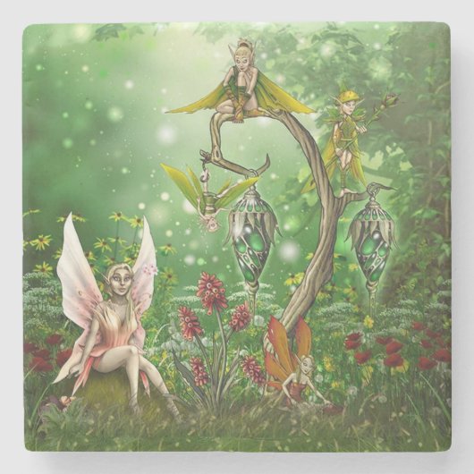 Fantasy Woodland Fairy Pattern Stenen Onderzetter (Voorkant)