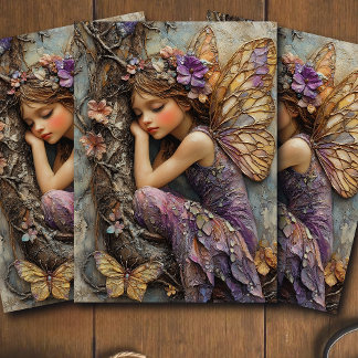 Fantasy Woodland Fairy with Butterflies Decoupage Tissuepapier