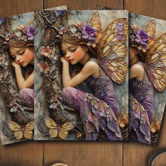 Fantasy Woodland Fairy with Butterflies Decoupage Tissuepapier