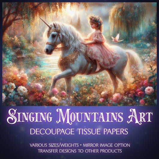 Fantasy Woodland Girl and Unicorn Decoupage  Tissuepapier