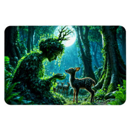 Fantasy woodland goddess and gentle deer art magneet