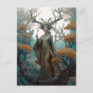 Fantasy Woodland Sorceress Magic Fantasy Briefkaart