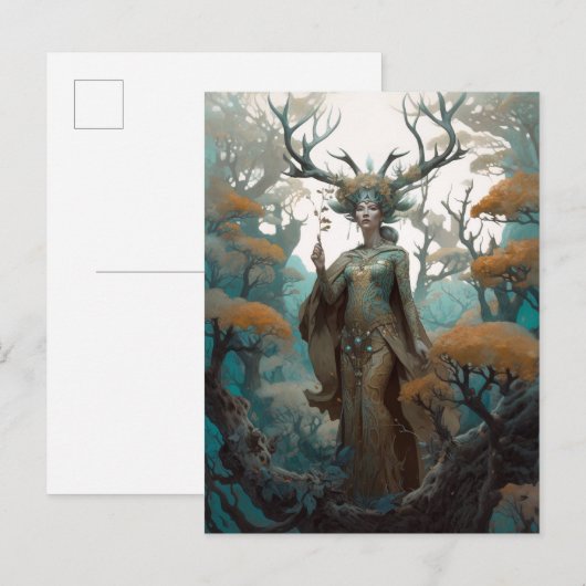Fantasy Woodland Sorceress Magic Fantasy Briefkaart (Voorkant / Achterkant)