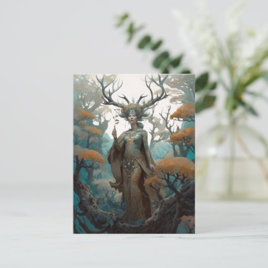 Fantasy Woodland Sorceress Magic Fantasy Briefkaart (Staand voorkant)