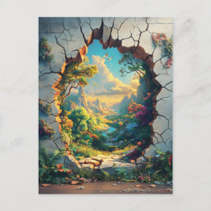 Fantasy World door een gebarsten muur ontwerp Briefkaart