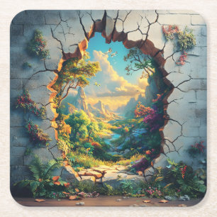 Fantasy World door een gebarsten muur ontwerp Kartonnen Onderzetters