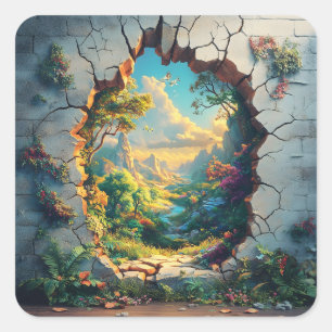 Fantasy World door een gebarsten muur ontwerp Vierkante Sticker