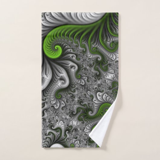 Fantasy World Green And Gray Abstract Fractal Art Handdoek (Handdoek)