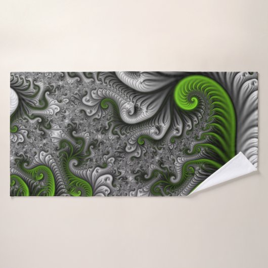 Fantasy World Green and Grey Abstract Fractal Art Badhanddoek (Badhanddoek)