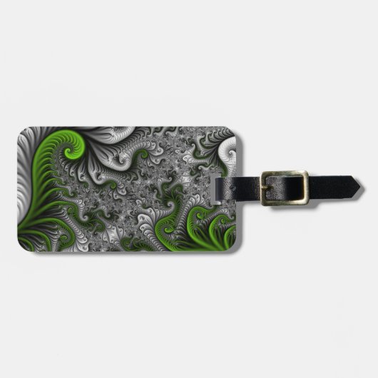 Fantasy World Green and Grey Abstract Fractal Art Bagagelabel (Voorkant horizontaal)