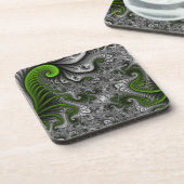 Fantasy World Green and Grey Abstract Fractal Art Bier Onderzetter (Linkerzijde)
