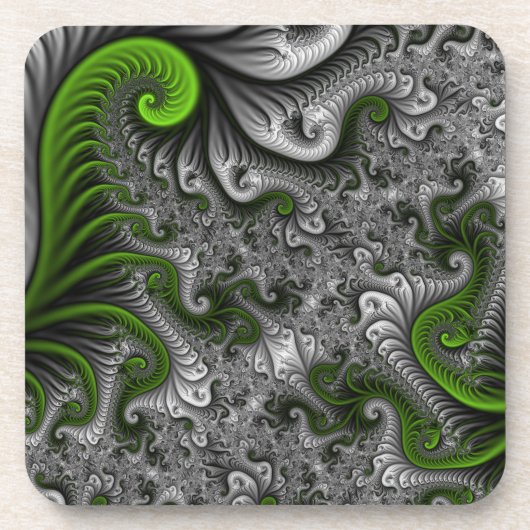 Fantasy World Green and Grey Abstract Fractal Art Bier Onderzetter (Voorkant)