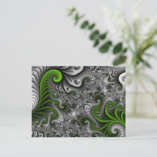 Fantasy World Green and Grey Abstract Fractal Art Briefkaart (Staand voorkant)