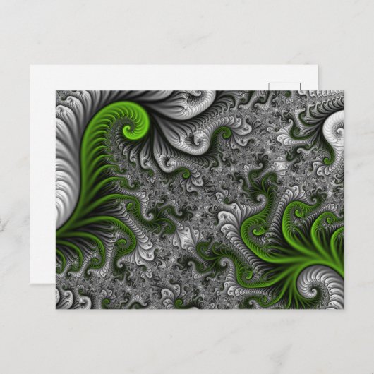 Fantasy World Green and Grey Abstract Fractal Art Briefkaart (Voorkant / Achterkant)