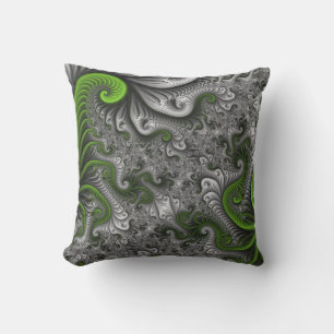 Fantasy World Green and Grey Abstract Fractal Art Buitenkussen
