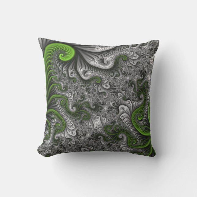 Fantasy World Green and Grey Abstract Fractal Art Buitenkussen (Voorkant)