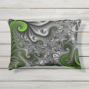 Fantasy World Green and Grey Abstract Fractal Art Buitenkussen