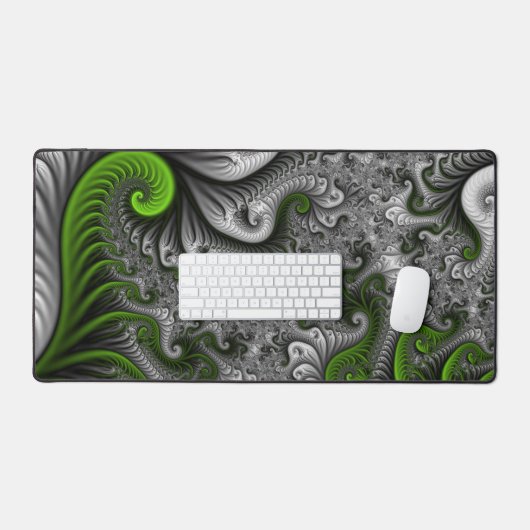 Fantasy World Green and Grey Abstract Fractal Art Bureaumat (Keyboard & Muis)
