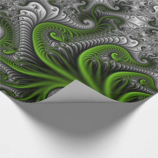 Fantasy World Green and Grey Abstract Fractal Art Cadeaupapier (Hoek)