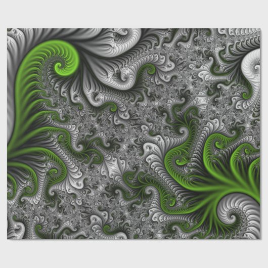 Fantasy World Green and Grey Abstract Fractal Art Cadeaupapier (Vlak)