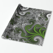 Fantasy World Green and Grey Abstract Fractal Art Cadeaupapier (Uitgerold)