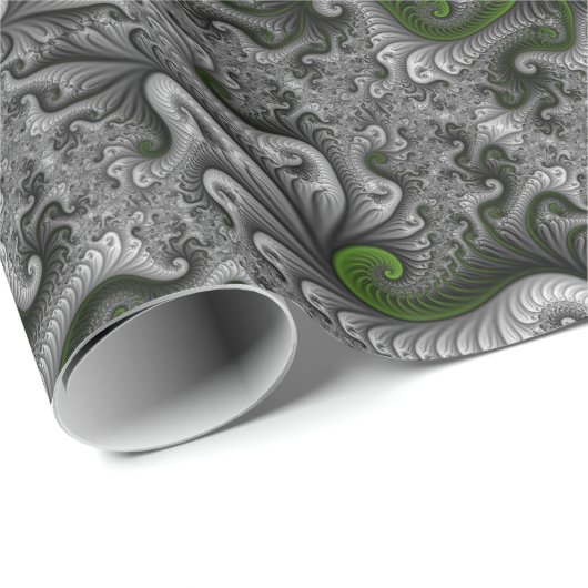 Fantasy World Green and Grey Abstract Fractal Art Cadeaupapier (Rol Hoek)