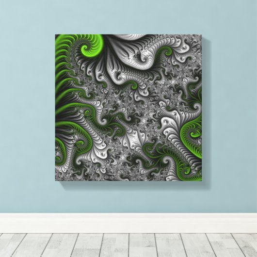 Fantasy World Green and Grey Abstract Fractal Art Canvas Afdruk (Insitu (Houten vloer))
