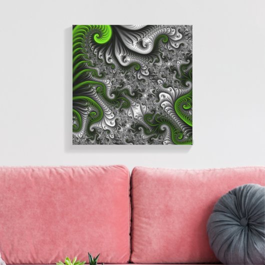 Fantasy World Green and Grey Abstract Fractal Art Canvas Afdruk (Insitu (Woonkamer))