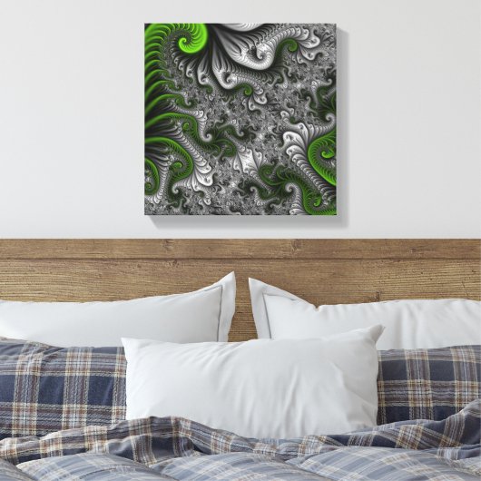 Fantasy World Green and Grey Abstract Fractal Art Canvas Afdruk (Insitu (Slaapkamer))