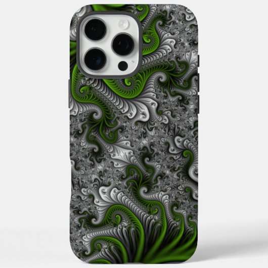 Fantasy World Green and Grey Abstract Fractal Art Case-Mate iPhone Case (Achterkant)
