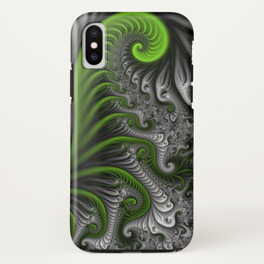 Fantasy World Green and Grey Abstract Fractal Art Case-Mate iPhone Case (Achterkant)