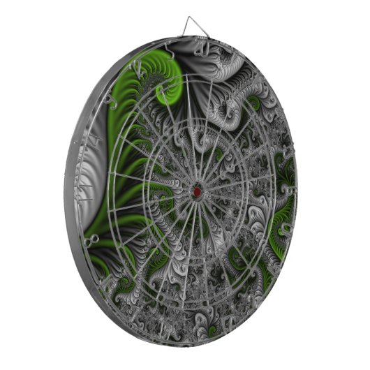 Fantasy World Green and Grey Abstract Fractal Art Dartbord (Voorkant Links)