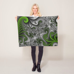 Fantasy World Green and Grey Abstract Fractal Art Fleece Deken
