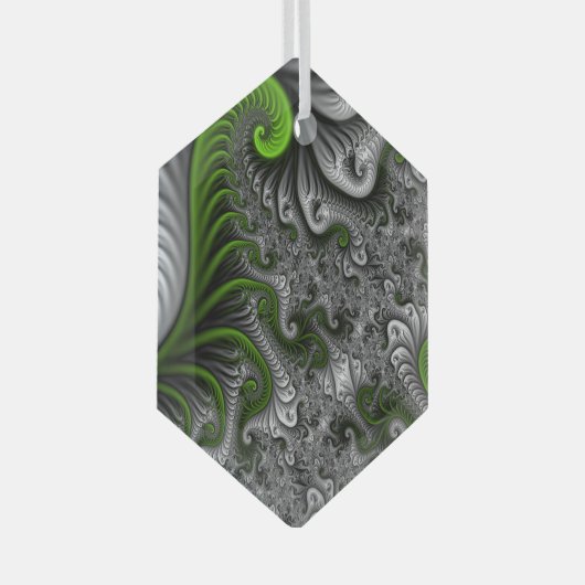 Fantasy World Green and Grey Abstract Fractal Art Glas Ornament (Voorkant Rechts)