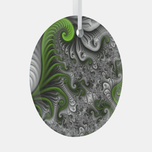 Fantasy World Green and Grey Abstract Fractal Art Glas Ornament (Voorkant Rechts)