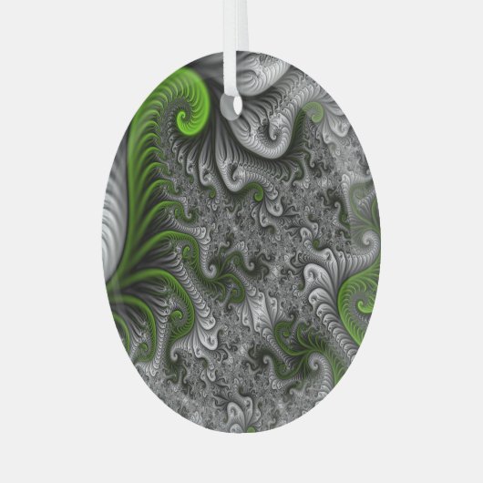 Fantasy World Green and Grey Abstract Fractal Art Glas Ornament (Voorkant links)